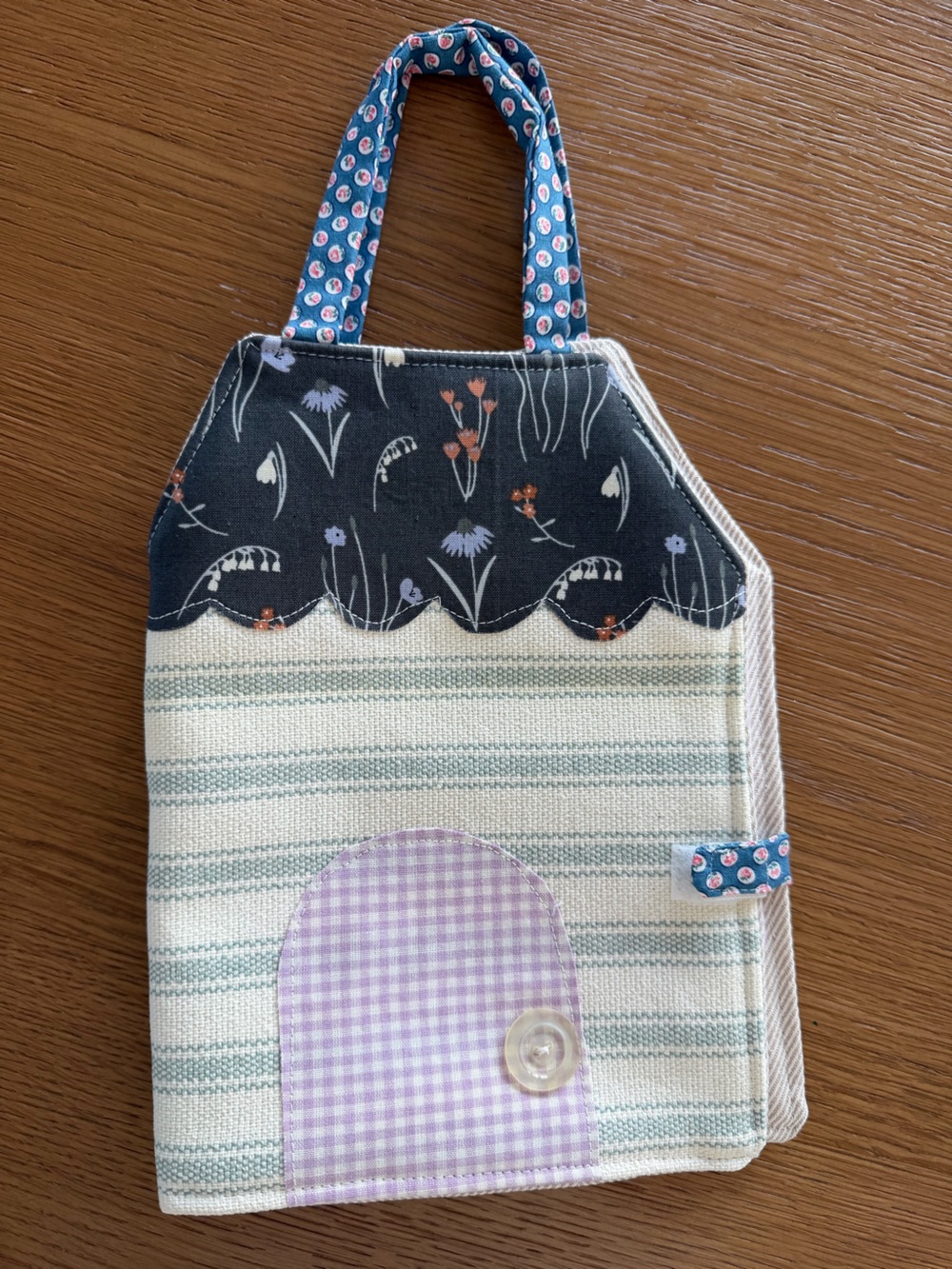 Handcrafted Navy Floral and Cream Stripe Women’s Tote Bag